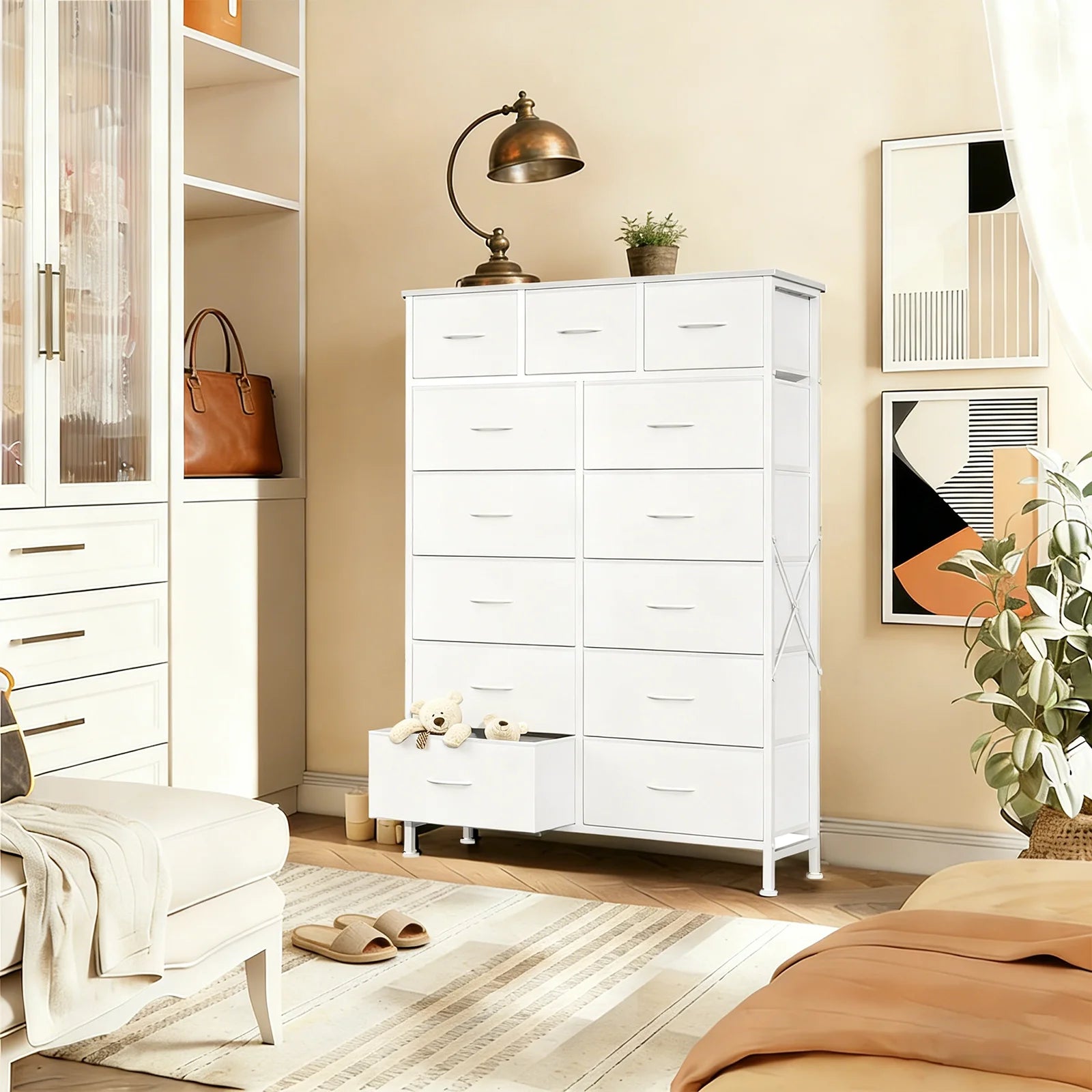 JHK Living Room 13 Fabric Drawers Cabinet Storage Organizer Cabinet Adjustable Feet Steel Frame Assembly Closet For Furniture