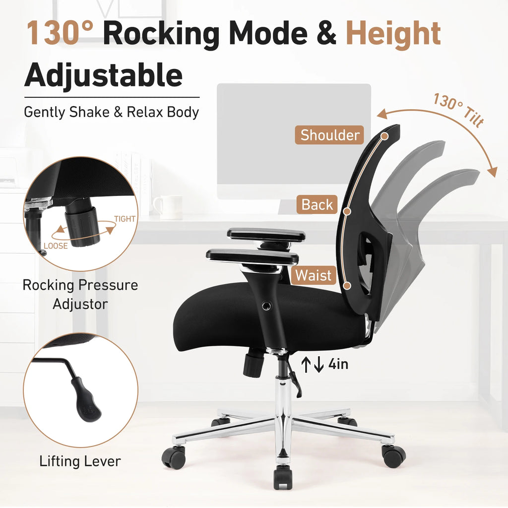 JHK 500lbs Heavy Duty Mesh Backrest Lumbar Support Office Chair Ergonomic Adjustable Height 4D Armrest Gaming Chairs for Home