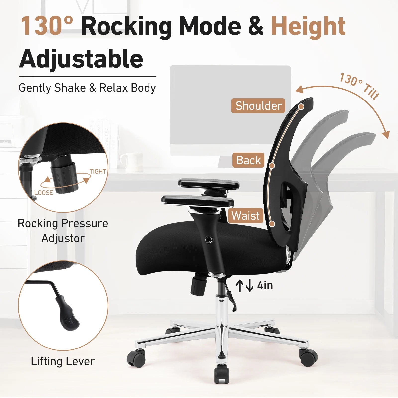 JHK 500lbs Heavy Duty Mesh Backrest Lumbar Support Office Chair Ergonomic Adjustable Height 4D Armrest Gaming Chairs for Home