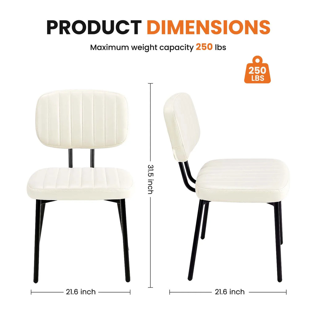 JHK Faux Leather Modern Dining Chairs Set of 2 Ergonomic Lumbar Support Foam Sponge Cushion Seat and Metal Legs for Kitchen