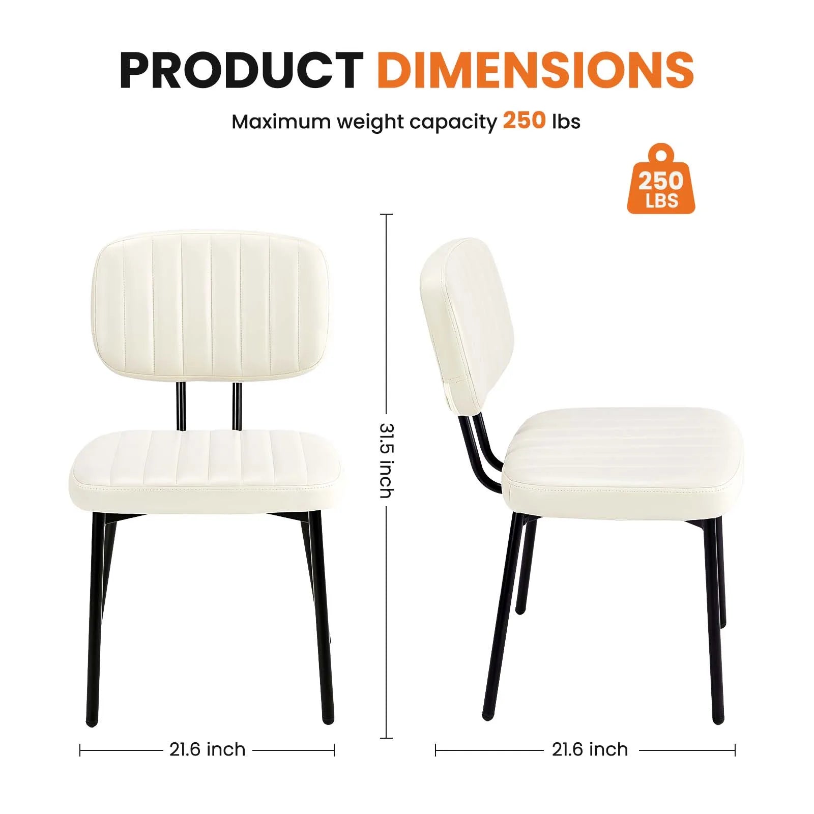 JHK Faux Leather Modern Dining Chairs Set of 2 Ergonomic Lumbar Support Foam Sponge Cushion Seat and Metal Legs for Kitchen