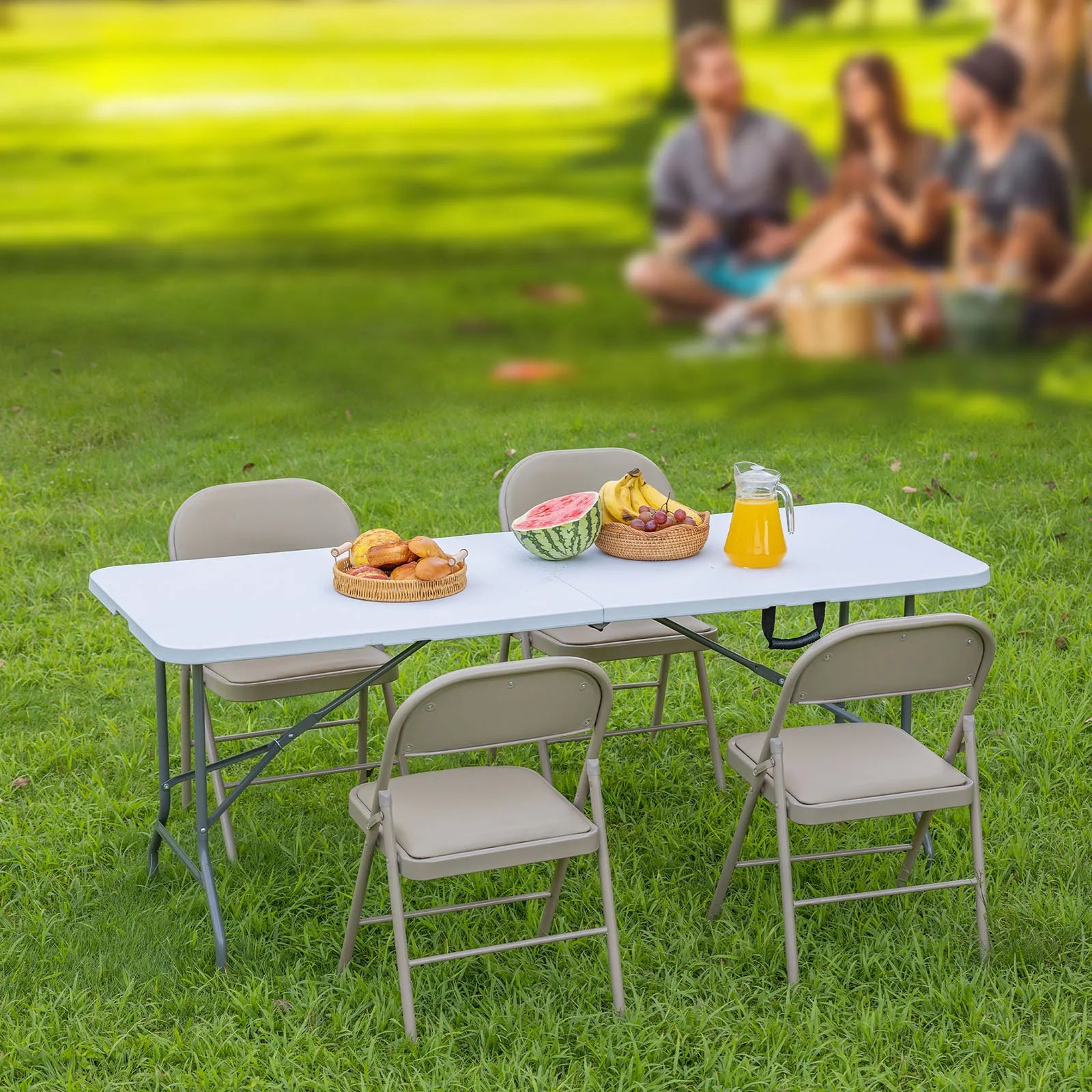 JHK Portable Folding Outdoor Indoor Table Heavy Duty Foldable Table with Carrying Handle Safety Lock For Camping Picnic Dining