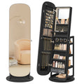 SONGMICS LED Jewelry Cabinet, 360° Swivel Jewelry Organizer, Lockable Mirror Jewelry Cabinet Standing, Interior Mirror