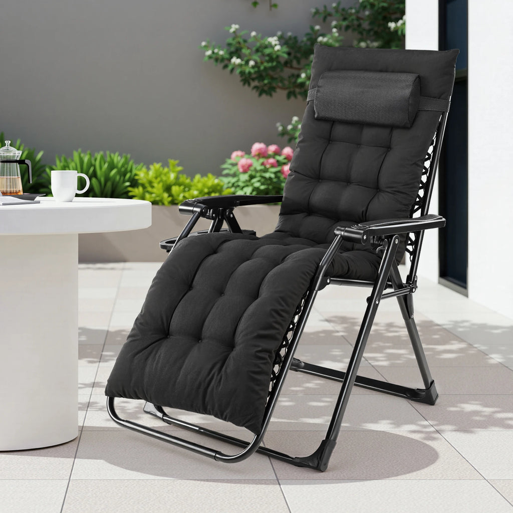 JHK Oversized Zero Gravity Cotton Padded Reclining Chair Foldable Lounge Chair with Adjustable Pillow Cup Holder For Patio