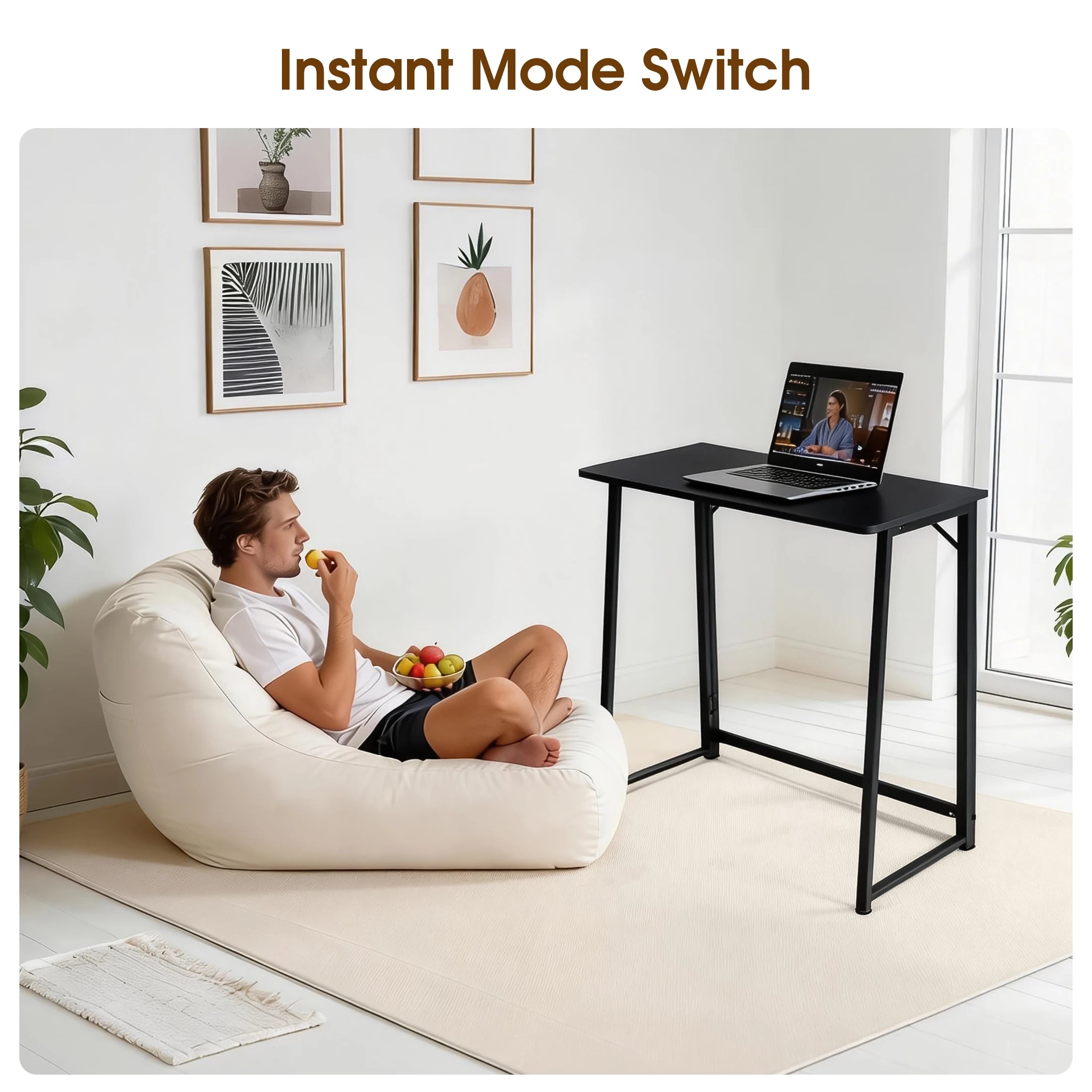 JHK Folding Office Computer Desk 31.5 Inch Metal Frame Easy Assembly Compact Foldable Writing Workstation For Home PC Table