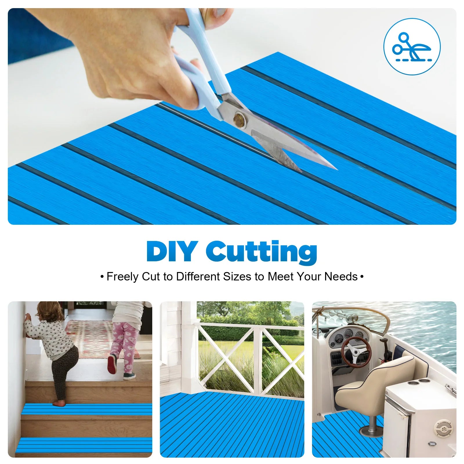 240x90cm Self-Adhesive EVA Foam Teak Boat Floor Mat, 6mm Thick Cuttable Waterproof Anti-Slip Pad Marine Carpet for Deck RV Yacht