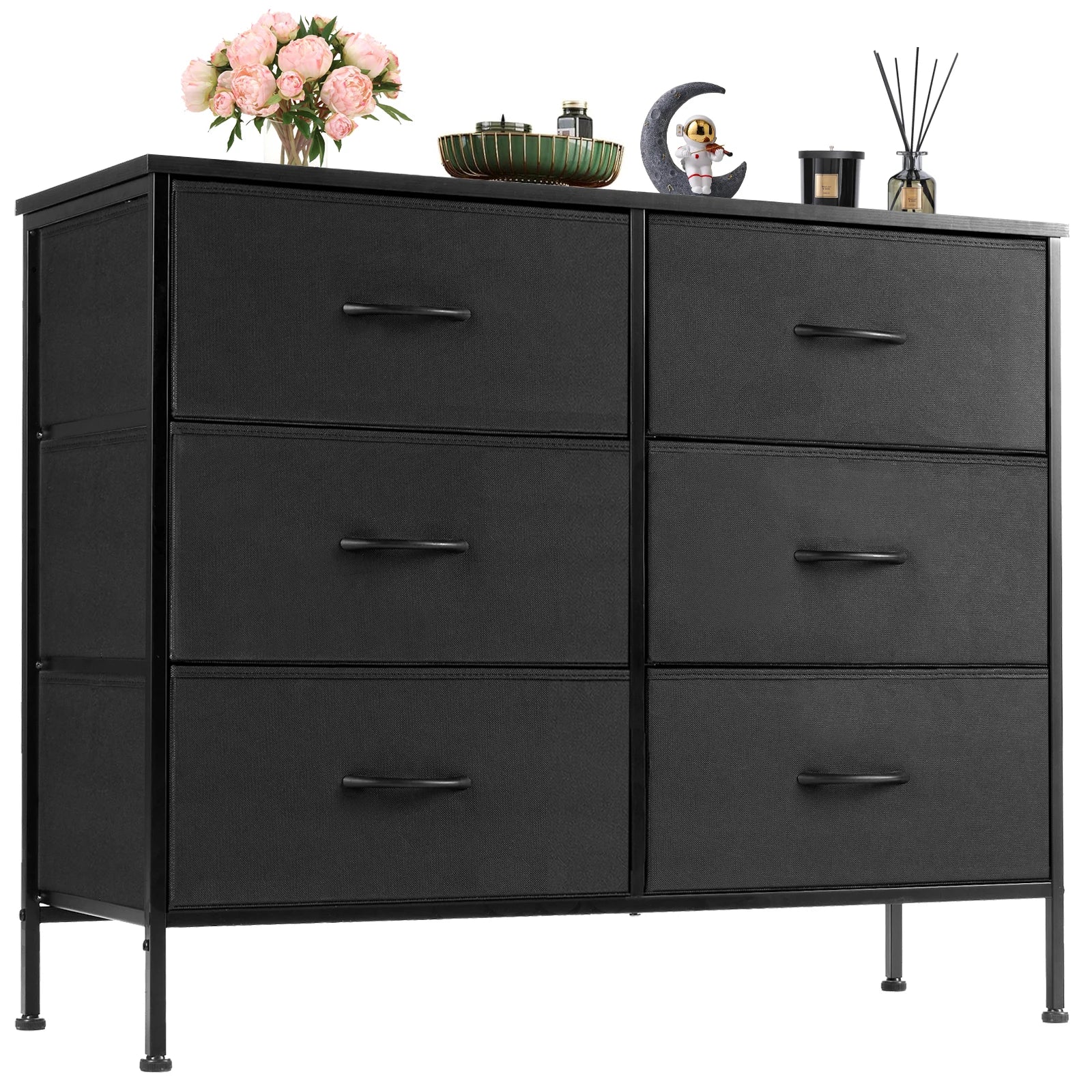 JHK Nightstand 6 Fabric Drawers Dresser For Bedroom Bedside Sofa Table With Storage Closet Chest Display Cabinet Furniture