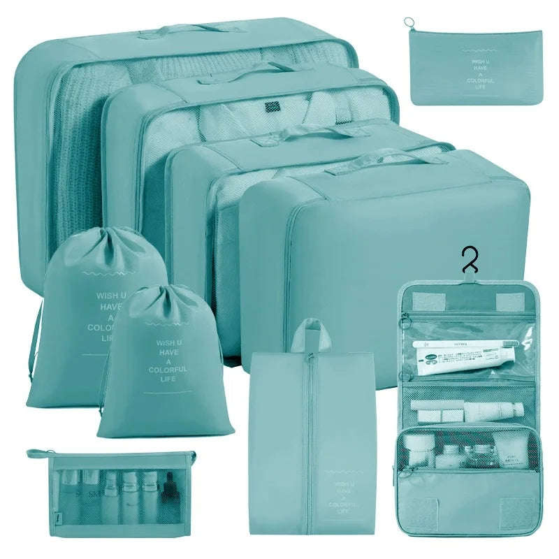 7/8/9/10 Pcs Set Travel Organizer Storage Bags Suitcase Packing Cubes Set Cases Portable Luggage Clothes Shoe Tidy Pouch Folding