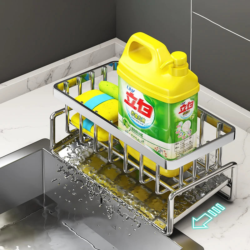 Kitchen Stainless Steel Sink Drain Rack Sponge Holder Faucet Storage Soap Drainer Towel Rack Shelf Organizer Accessories