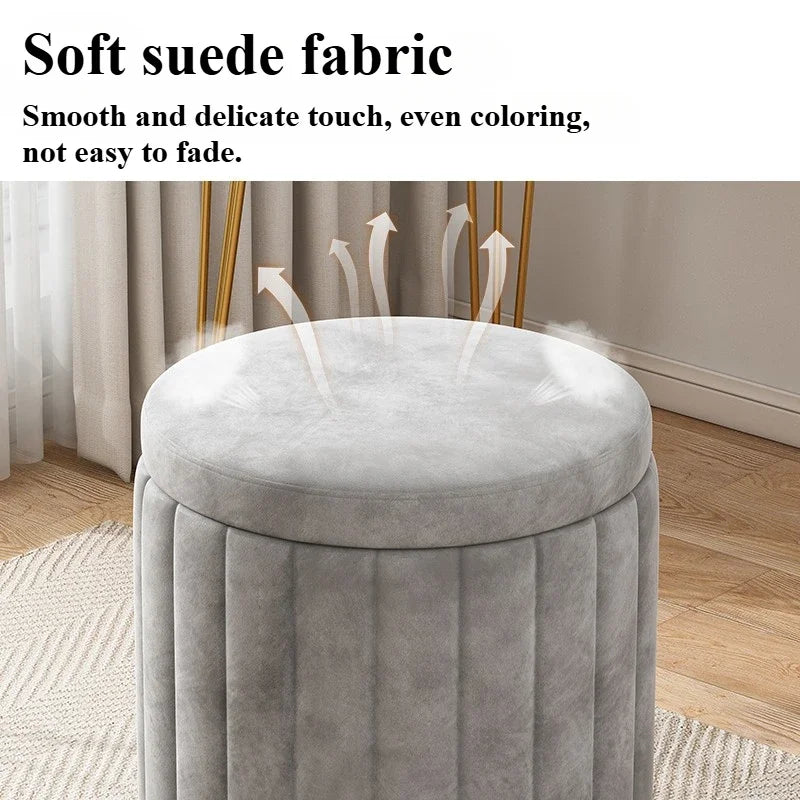 New Storage Round Stool, Shoe Changing Stool with Storage Space, Makeup Stool, Bedroom Dressing Table Round Stool