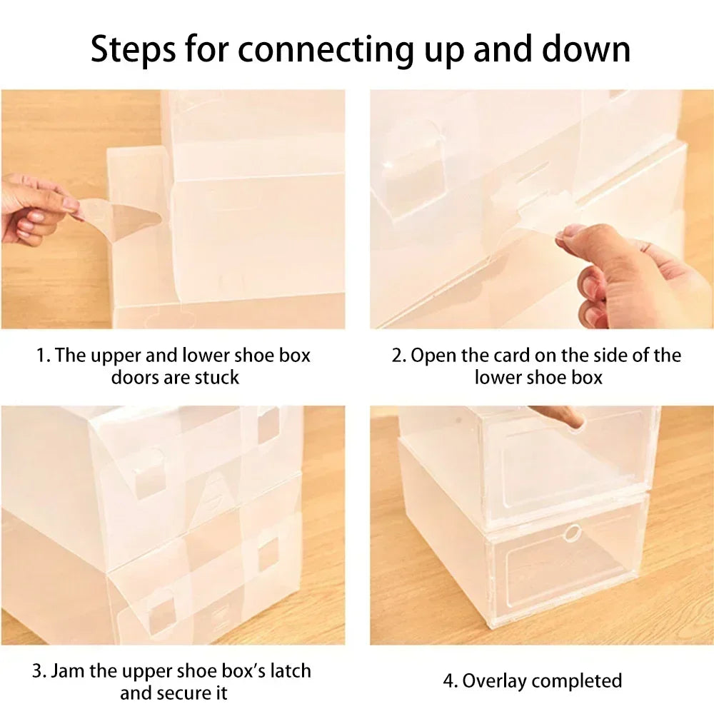 6pcs Transparent Shoe Boxes Stackable Shoe Cases Storage Plastic Shoes Box Dustproof Sneaker Boxes Shoes Furniture Organizers