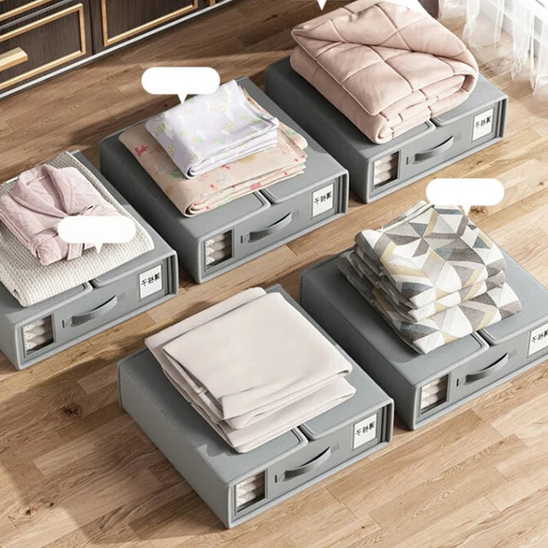 1pc Non-woven Fabric Bed Sheet Storage Box Foldable Clothes Storage Box Large-capacity Covered Storage Basket Wardrobe Organizer