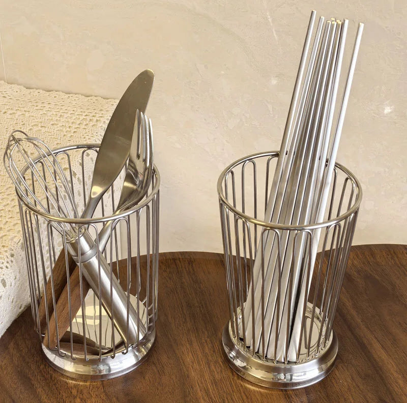 1pc Cutlery Drain Basket Stainless Steel Chopsticks Holder Fork Spoon Storage Basket Kitchen Desktop Hollowed-out Fruit Basket