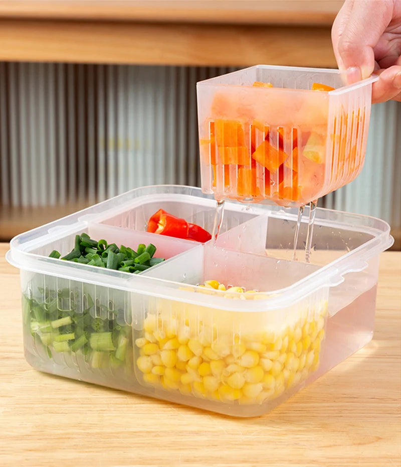 4 Grids Refrigerator Storage Box Food Vegetable Fruit Storage Box Fridge Organizer Drain Basket Meat Onion Ginger Clear Crisper