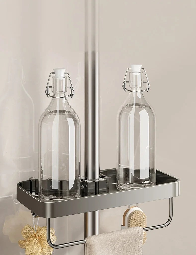 Bathroom Shower Head Holder Wall Mounted No Drilling Required Shampoo Organizer Rack Integrated Design Storage Shelf