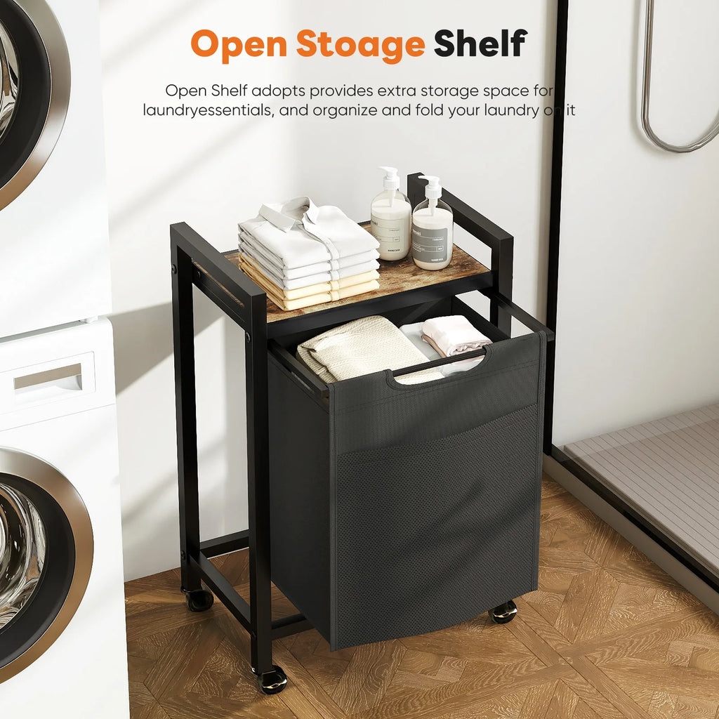 JHK 20IN Cabinets with Movable Wheels Metal Frame and 69L Pull-Out Removable Sorter Bags Clothes Basket Organizer for Furniture