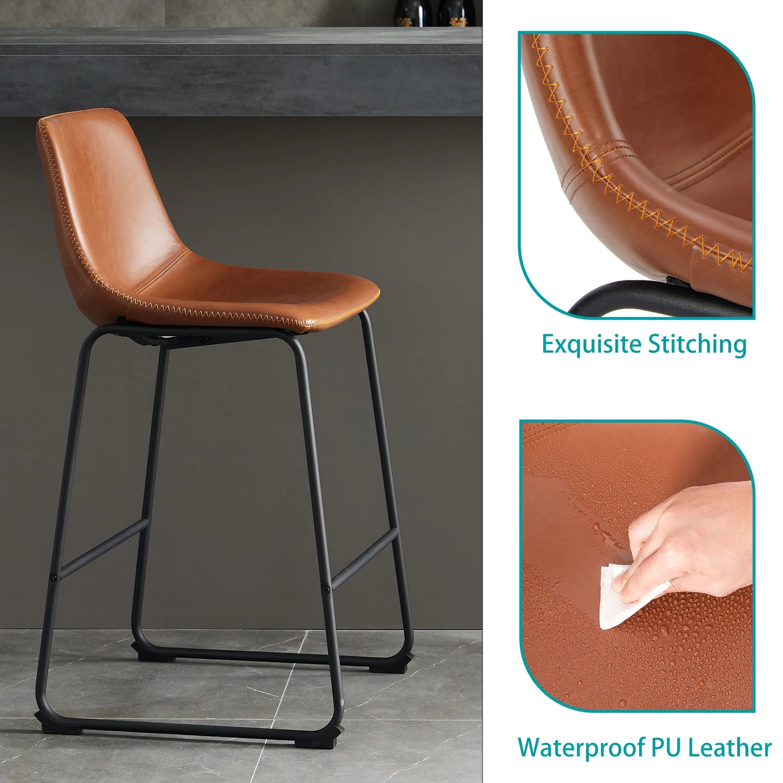 JHK 2 Pack Pu Leather Counter Height High Chair For Home and Office Comfortable Sponge Cushion Outdoor and Indoor Sturdy Chairs