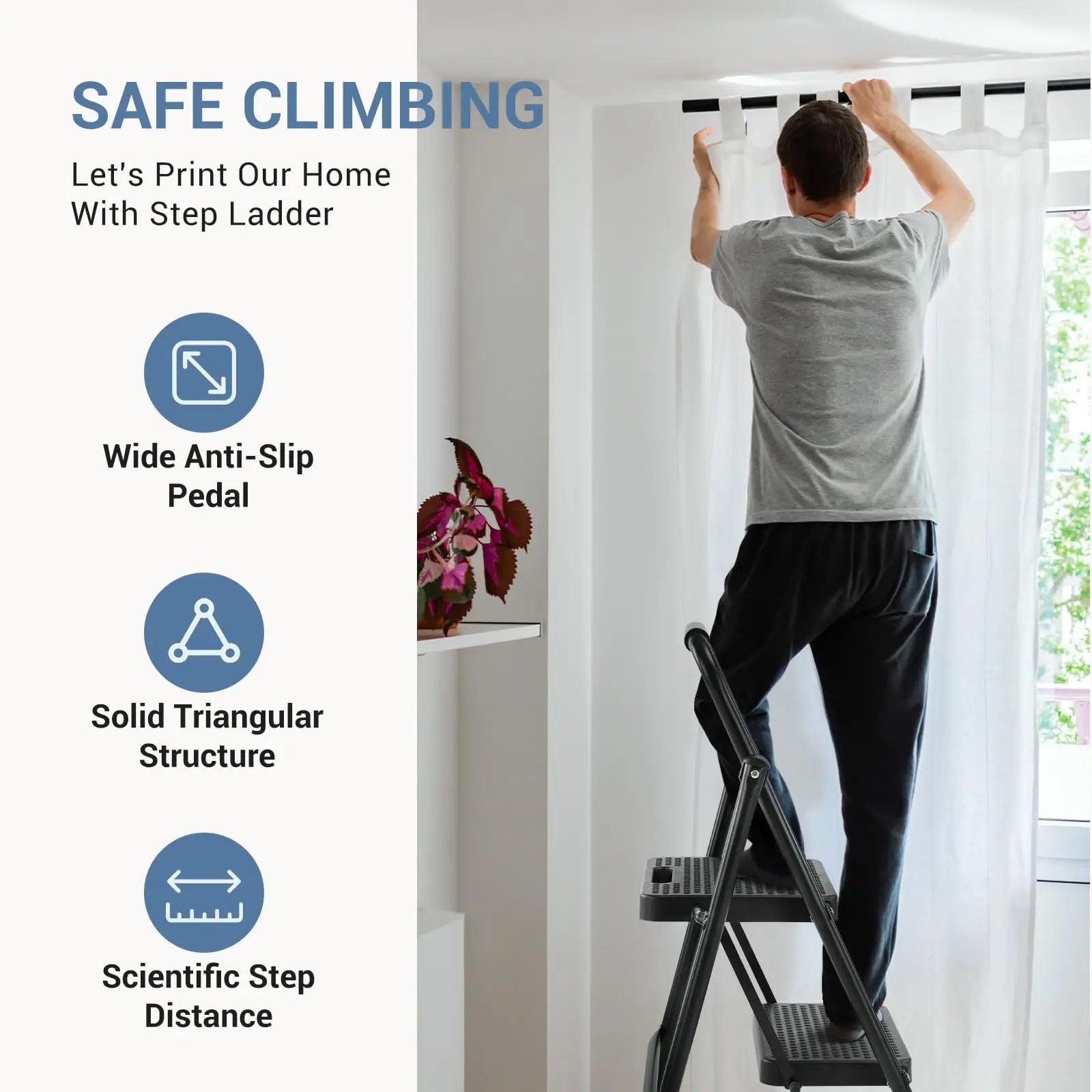 JHK Step Ladder Folding 2 Step Ladder Stool with Anti-Slip Pedal 800lbs Capacity Sturdy Steel Portable Cushioned Handle for Home