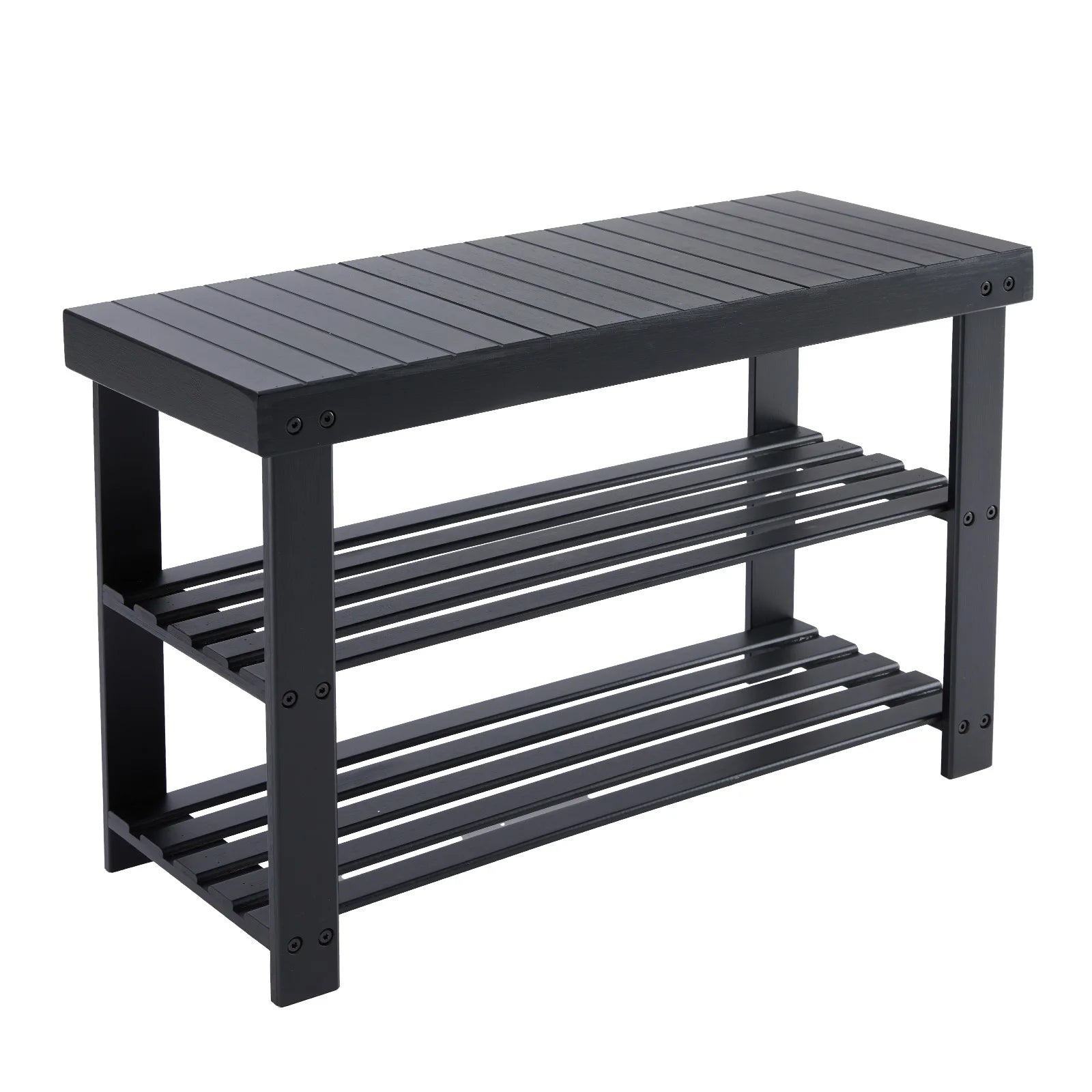 JHK 3-Tier Bamboo Entryway Benches Living Room Shoe Rack Bench Holds Up to 286 lb Storage Organizer for Bedroom Balcony