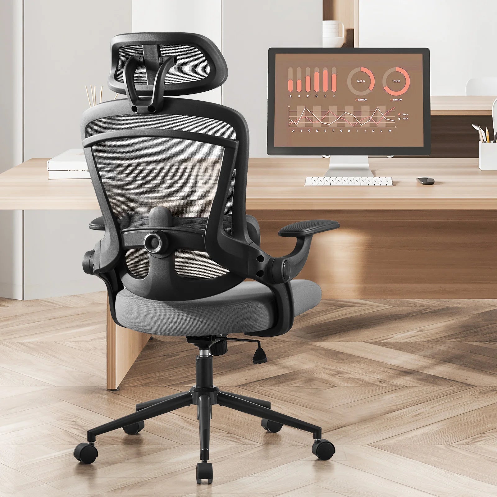JHK Ergonomic Mesh Office Chair Adjustable Lumbar Support 120°Tilt High Back Comfortable Computer Chair with Soft Flip Up Arms