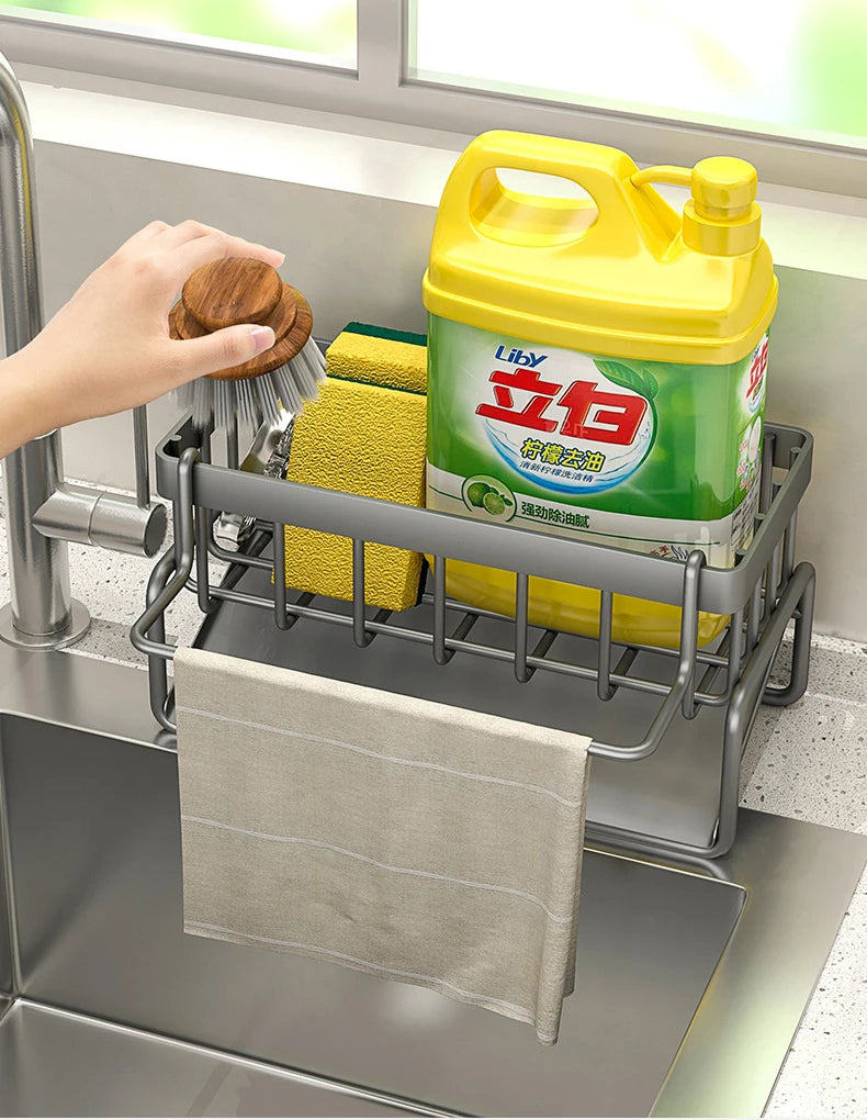 Sink Cleaning Tools Storage Rack Kitchen Multifunctional Stainless Steel Drain Rack for Sponge Cleanser Organizer Rag Hanger