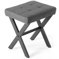 JHK Ottoman Square Linen Footstool Chair Metal X Legs Comfortable Padded Seat Vanity Makeup Stool Space-Saving for Living Room