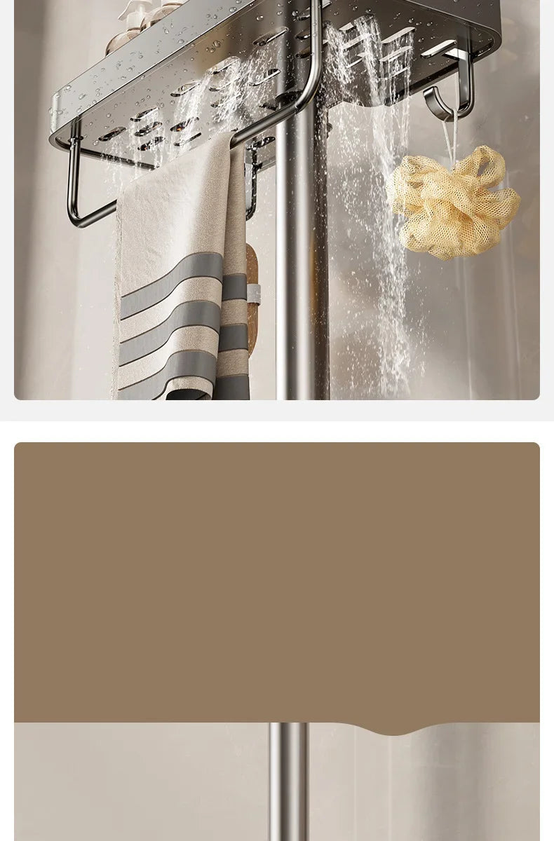 Bathroom Shower Head Holder Wall Mounted No Drilling Required Shampoo Organizer Rack Integrated Design Storage Shelf