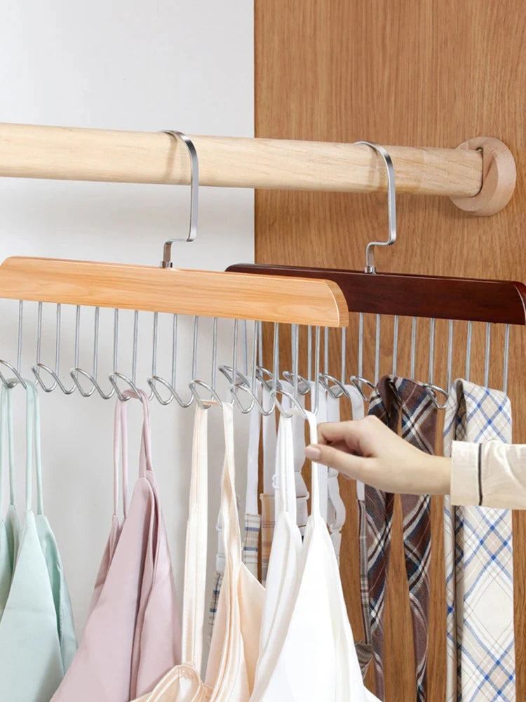 1/2 PCS Multi-functional Solid Wood Clothing Eight-hook Hanger Underwear Sling Belt Vests Silk Scarf Hooks Wardrobe Organizer