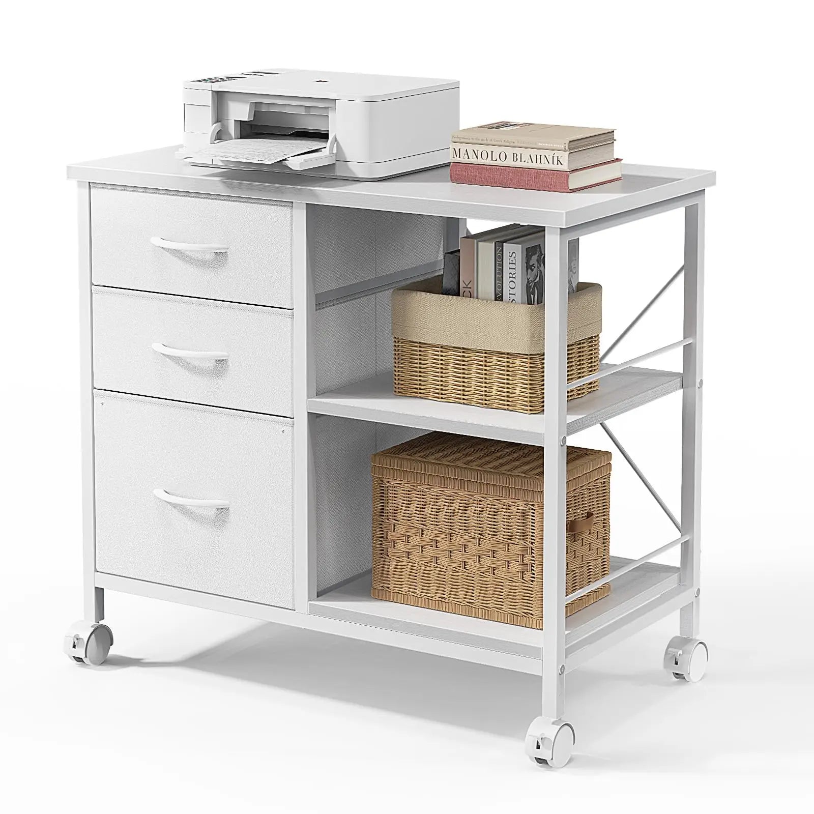 JHK 3 Fabric Drawers Mobile Living Room Cabinet With Wardrobe Steel Frame Assembly Closet Clothes Storage Cabinet Of Furniture