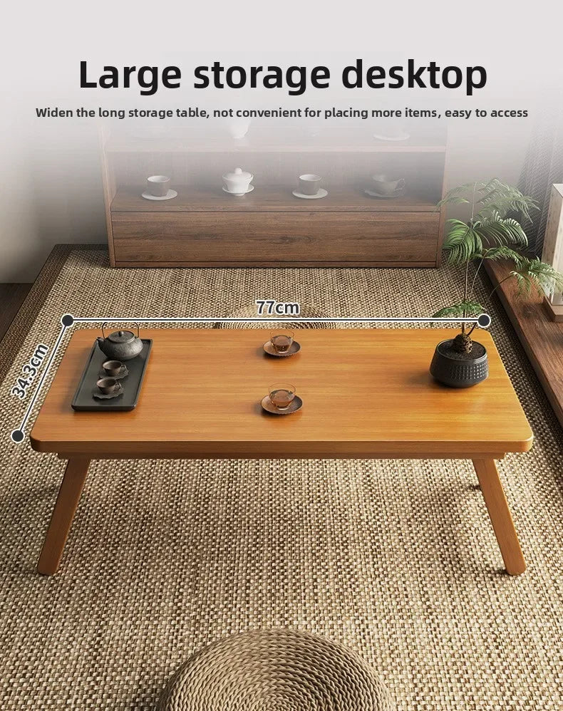 Foldable Tatami Coffee Table - Japanese Style Low Table for Bay Window & Living Room, Portable Bed Tea Table, table basse