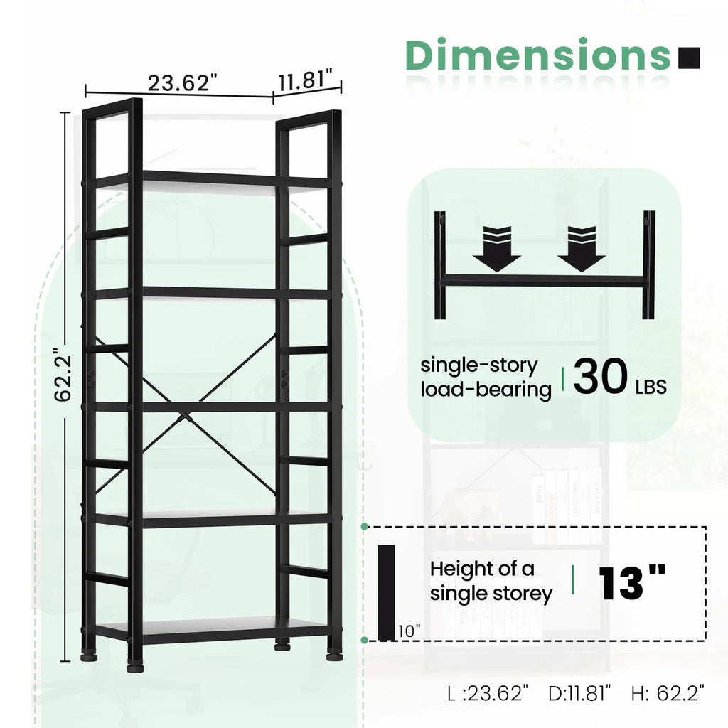 JHK 5 Tier Wooden Display Bookshelf Storage Standing Shelf Stable Frame Graduated Shelves for Organized Display for Living Room
