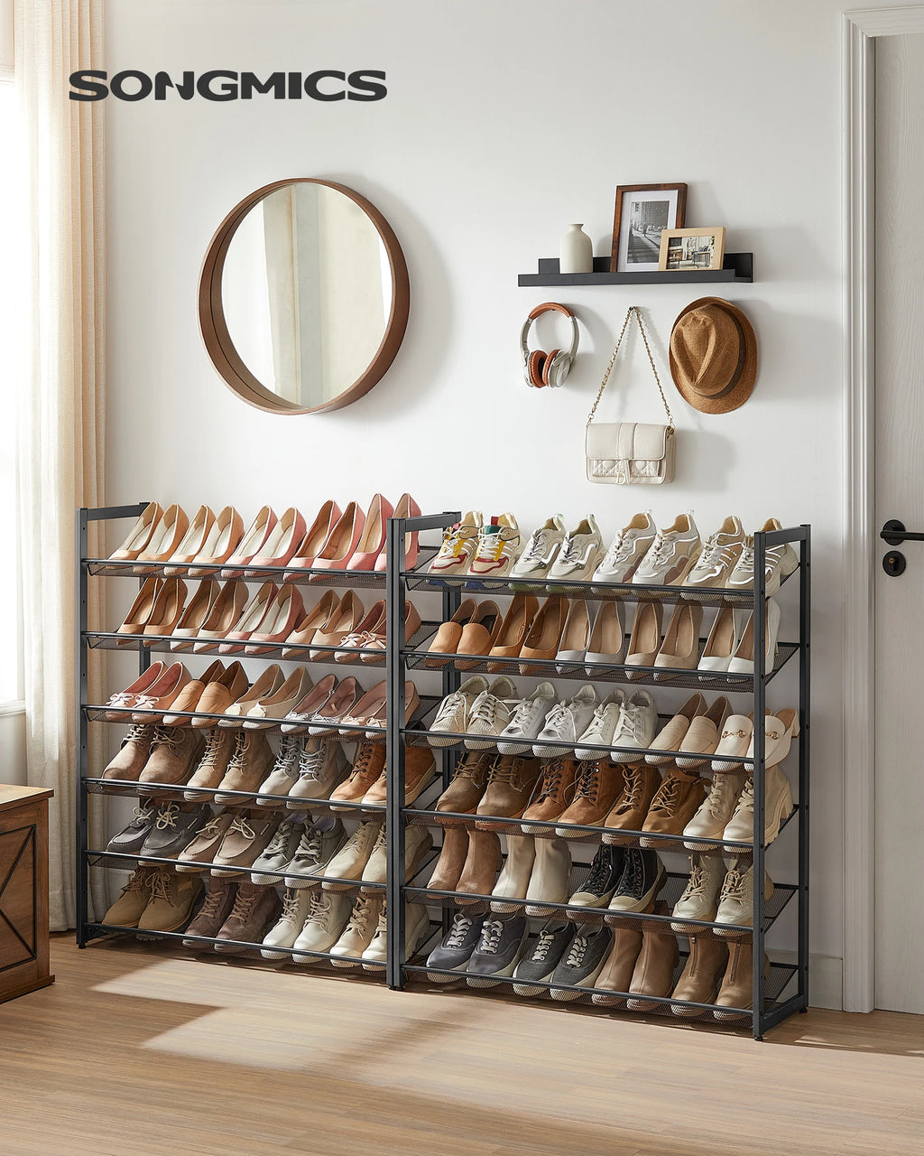 SONGMICS Shoe Rack, 12-Tier Shoe Organizer, Metal Shoe Storage for Garage, Entryway, Set of 2 6-Tier Stackable Shoe Shelf, with