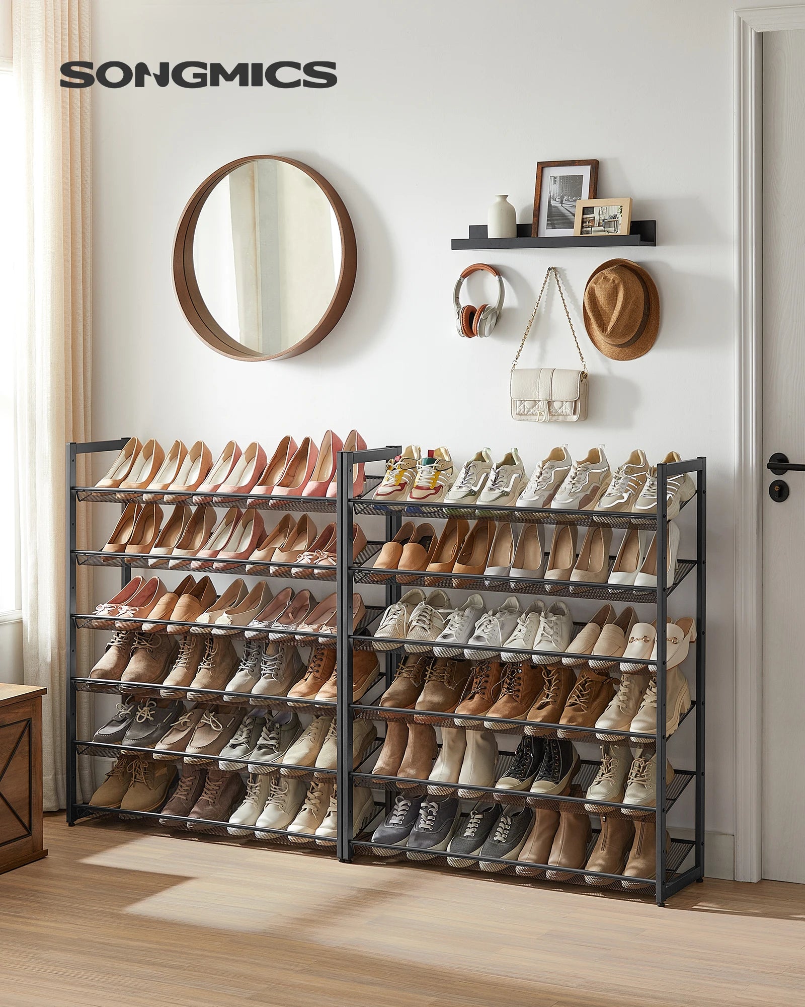 SONGMICS Shoe Rack, 12-Tier Shoe Organizer, Metal Shoe Storage for Garage, Entryway, Set of 2 6-Tier Stackable Shoe Shelf, with
