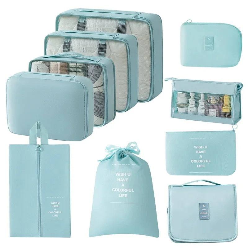 7/8/9/10 Pcs Set Travel Organizer Storage Bags Suitcase Packing Cubes Set Cases Portable Luggage Clothes Shoe Tidy Pouch Folding