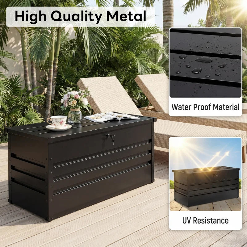 JHK 180 Gallon Outdoor Iron Deck Box Large Capacity Water Resistant Storage Box With Lockable for Patio Outdoor Furniture