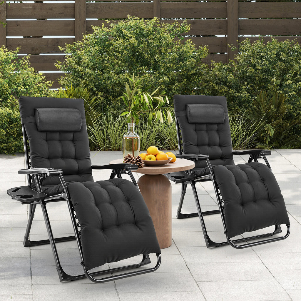 JHK Oversized Zero Gravity Cotton Padded Reclining Chair Foldable Lounge Chair with Adjustable Pillow Cup Holder For Patio