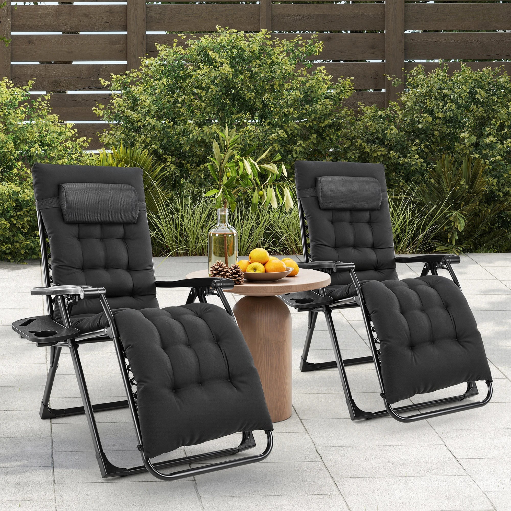 JHK Oversized Zero Gravity Cotton Padded Reclining Chair Foldable Lounge Chair with Adjustable Pillow Cup Holder For Patio