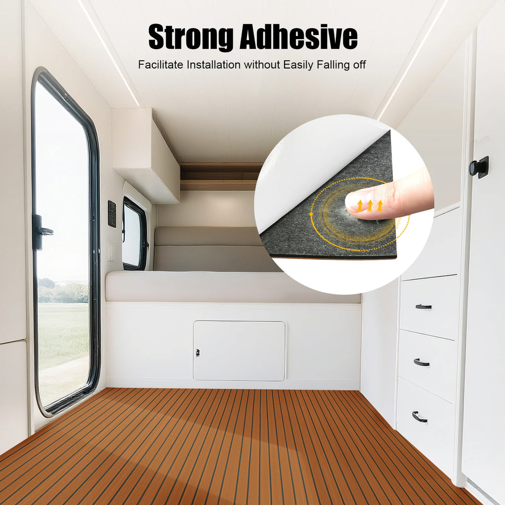 240x90cm EVA Foam Teak Floor Mat 6mm Thick Anti-Slip Self-Adhesive Pad Cuttable Waterproof Marine Carpet for Boat Deck RV Yacht