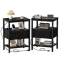 JHK 3-Tier Nightstand Set of 2 with Wireless Charging Station Bedside Tables with Adjustable Fabric Drawers Storage Open Shelf