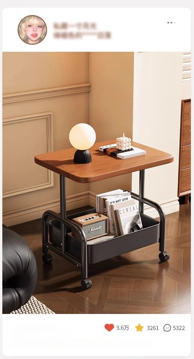  Rolling Laptop Desk & Storage Table - Double-Tier Mobile Stand with Basket, Perfect as Sofa Side Table or Bedroom Nightstand