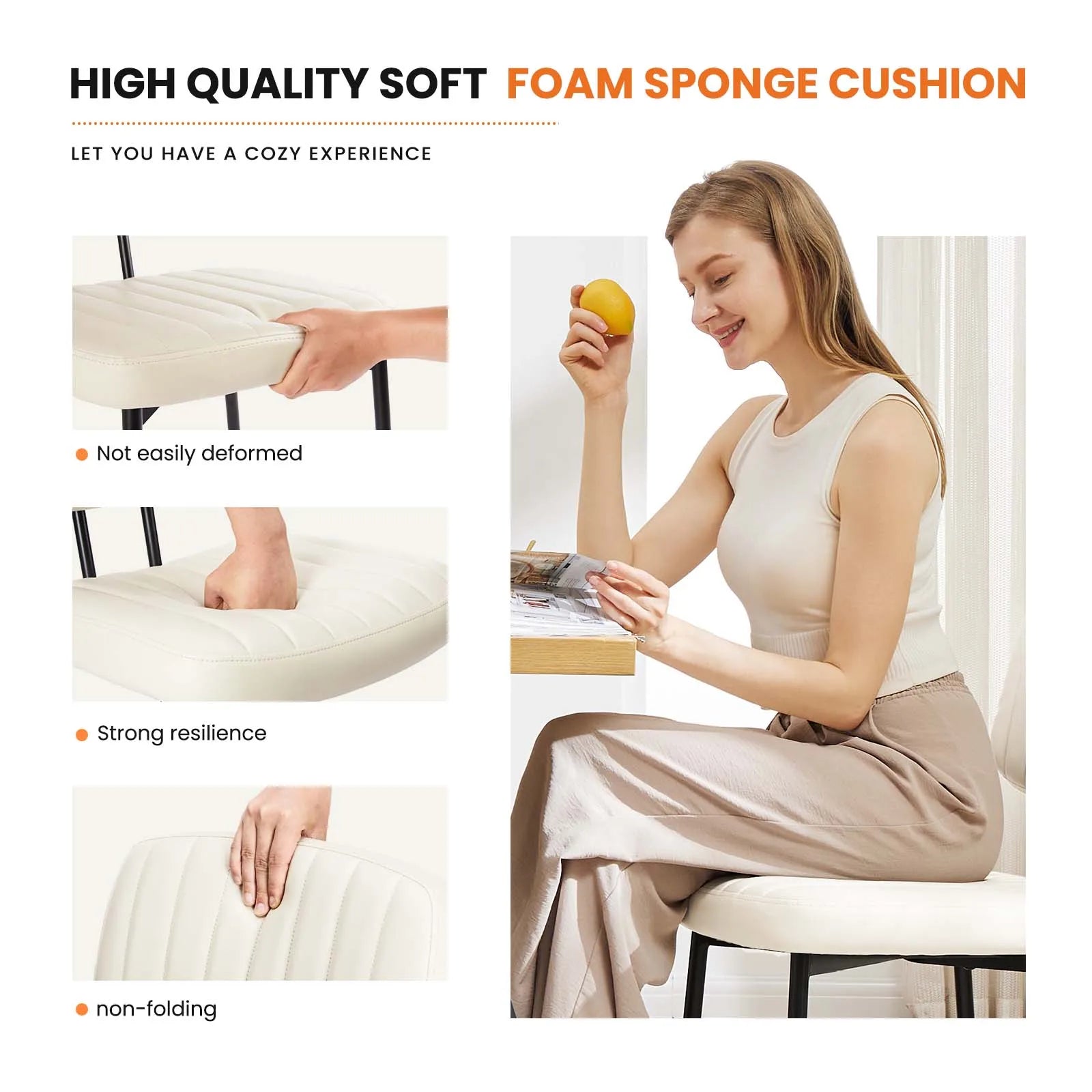 JHK Faux Leather Modern Dining Chairs Set of 2 Ergonomic Lumbar Support Foam Sponge Cushion Seat and Metal Legs for Kitchen