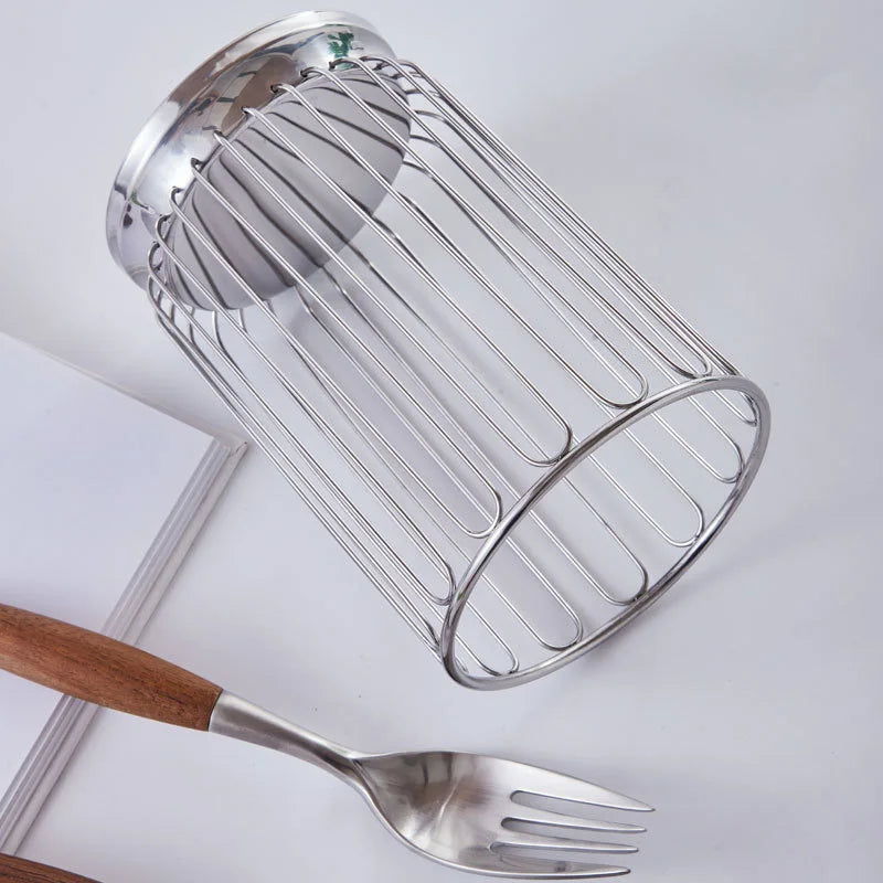1pc Cutlery Drain Basket Stainless Steel Chopsticks Holder Fork Spoon Storage Basket Kitchen Desktop Hollowed-out Fruit Basket