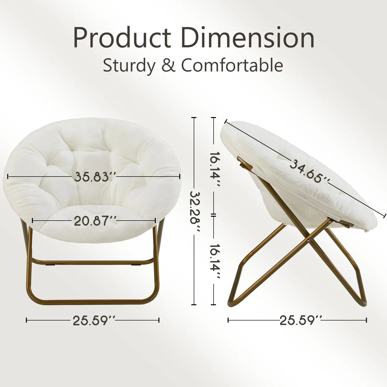 JHK Faux Fur Cozy Saucer Chairs For Living Room Folding Thick Padded Seat Metal Frame X-Large Reading Lounge Furniture