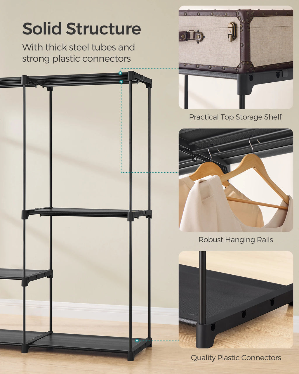 SONGMICS Portable Closet, Freestanding Closet Organizer, Clothes Rack with Shelves, Hanging Rods, Storage Organizer, for Cloakro
