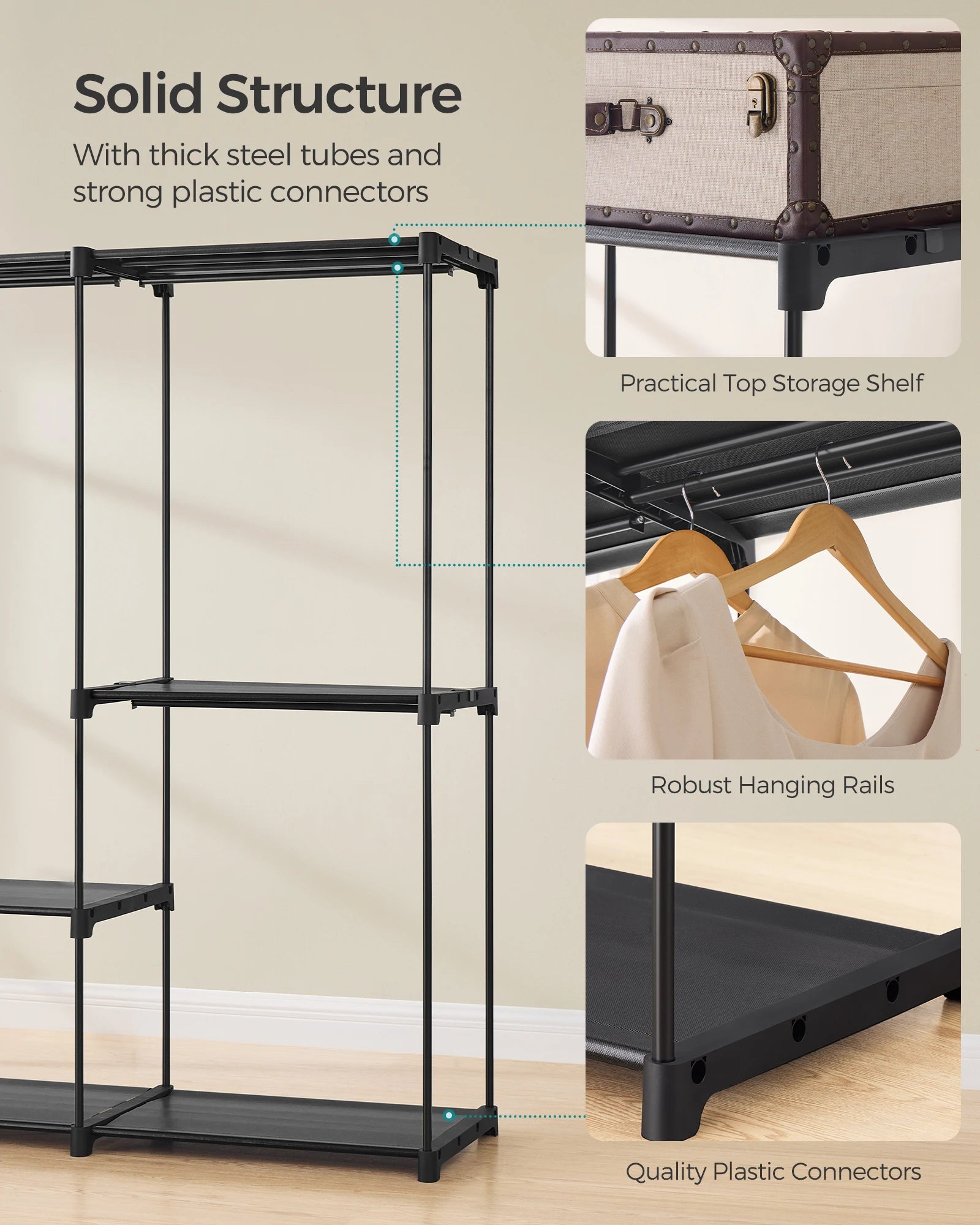 SONGMICS Portable Closet, Freestanding Closet Organizer, Clothes Rack with Shelves, Hanging Rods, Storage Organizer, for Cloakro