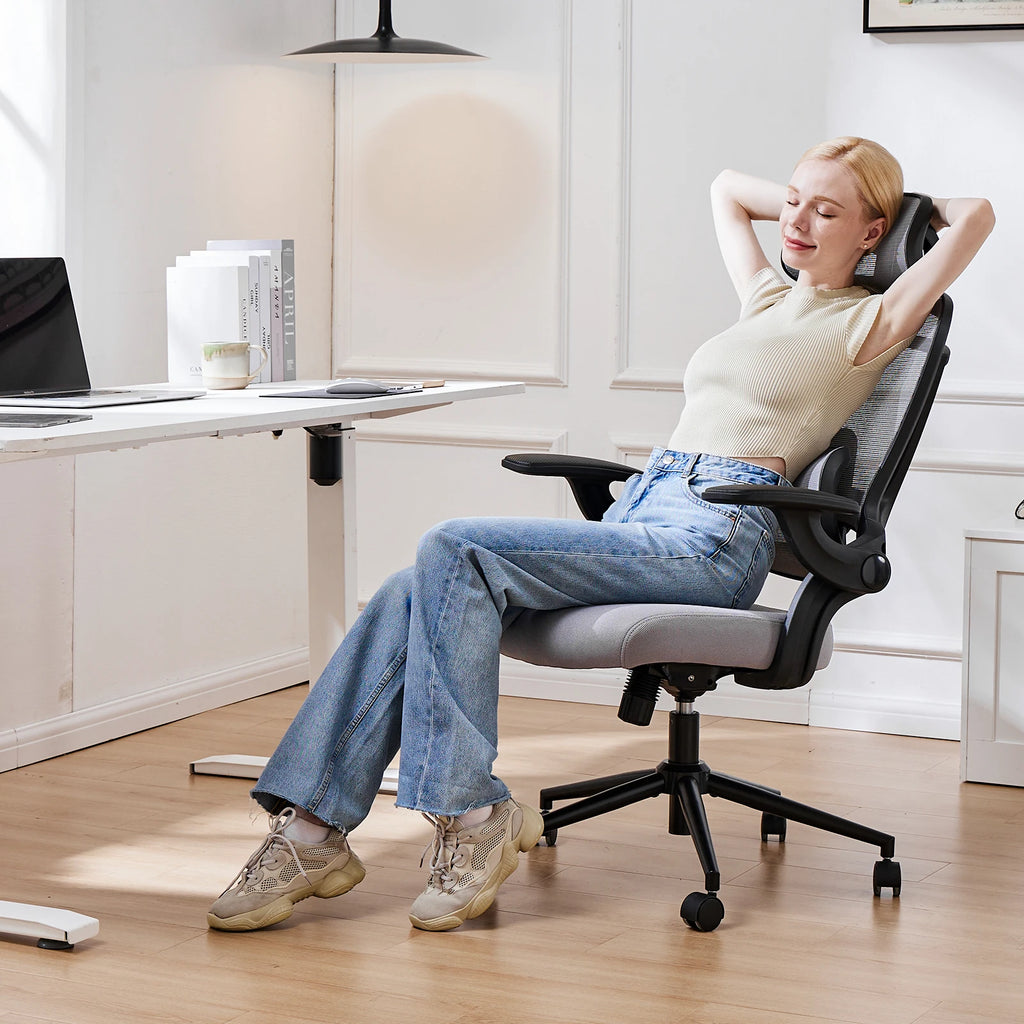JHK Ergonomic Mesh Office Chair Adjustable Lumbar Support 120°Tilt High Back Comfortable Computer Chair with Soft Flip Up Arms