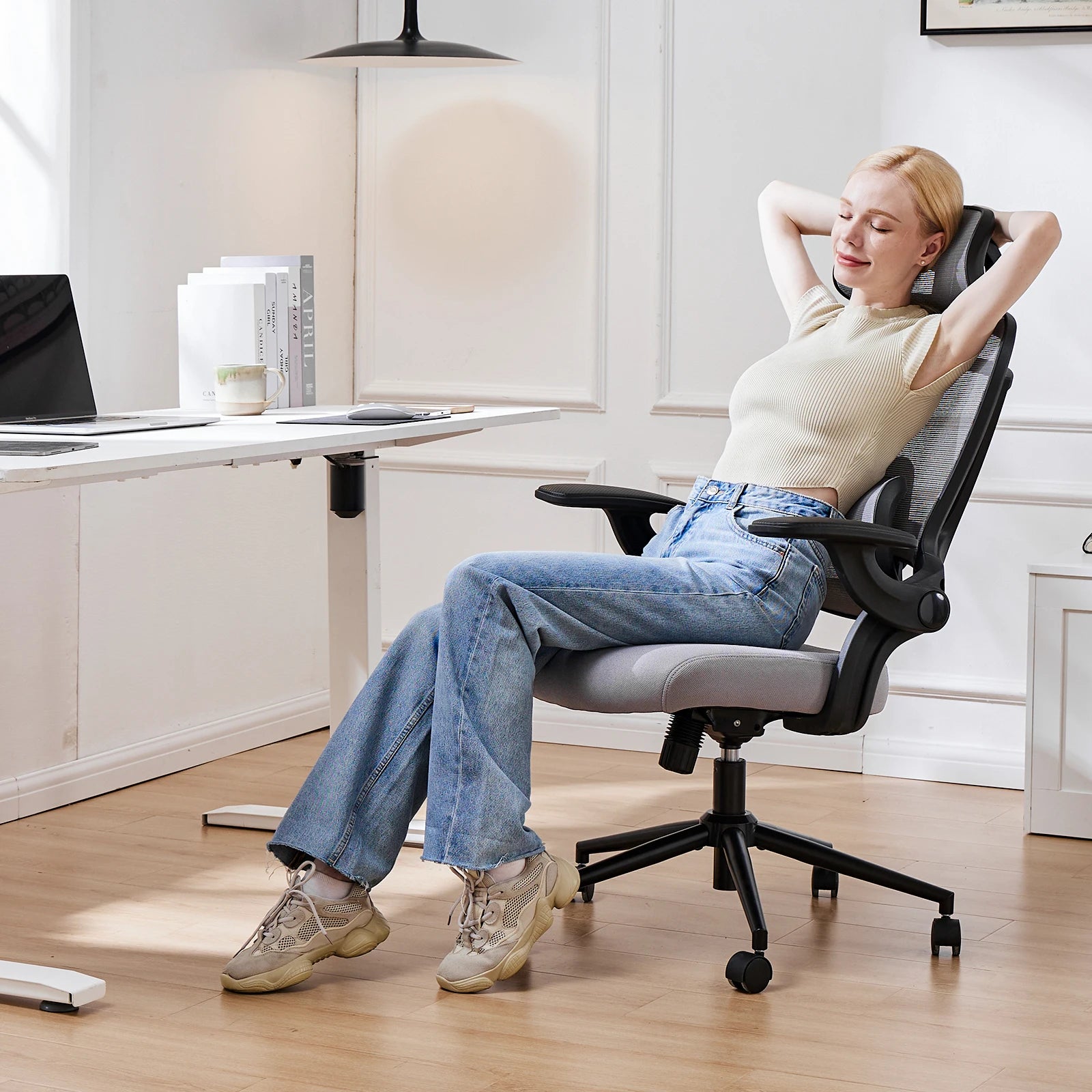 JHK Ergonomic Mesh Office Chair Adjustable Lumbar Support 120°Tilt High Back Comfortable Computer Chair with Soft Flip Up Arms