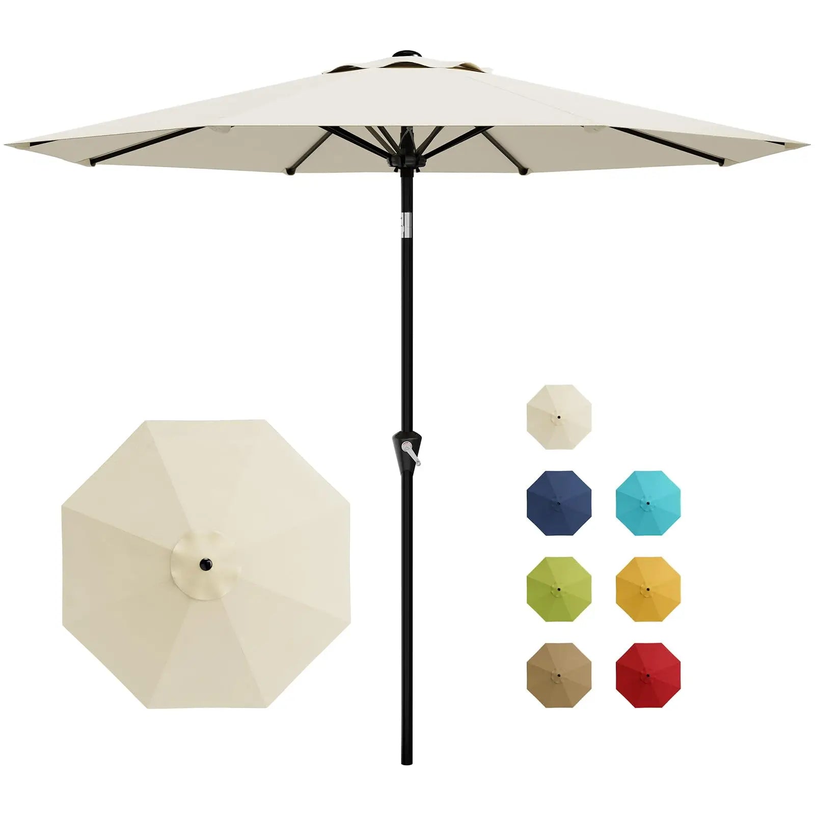 Nine Foot Patio Umbrella With Crank Tilt UV Protection For Outdoor Pool Deck