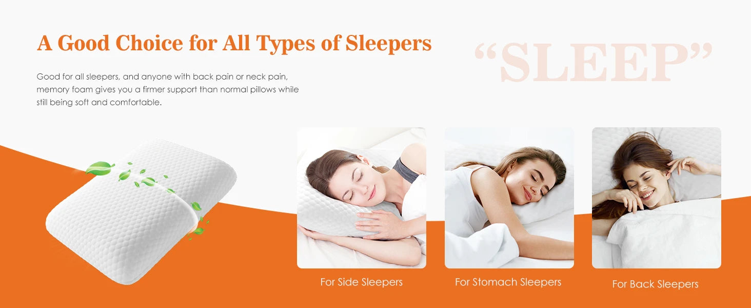 JHK 2-pieces Memory Foam Pillows Standard Size Neck Pillow Ventilated Cooling Bed Pillow with Removable Washable Cover Comfort