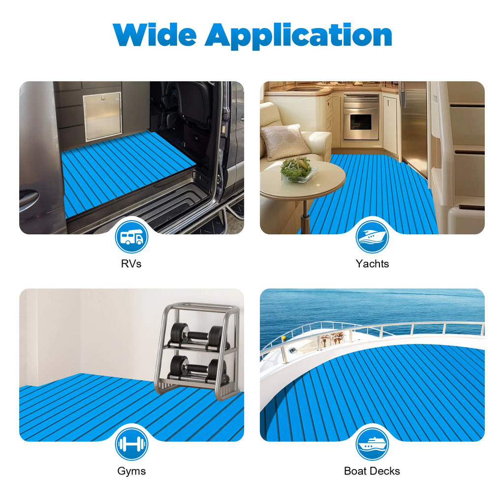 240x90cm Self-Adhesive EVA Foam Teak Boat Floor Mat, 6mm Thick Cuttable Waterproof Anti-Slip Pad Marine Carpet for Deck RV Yacht